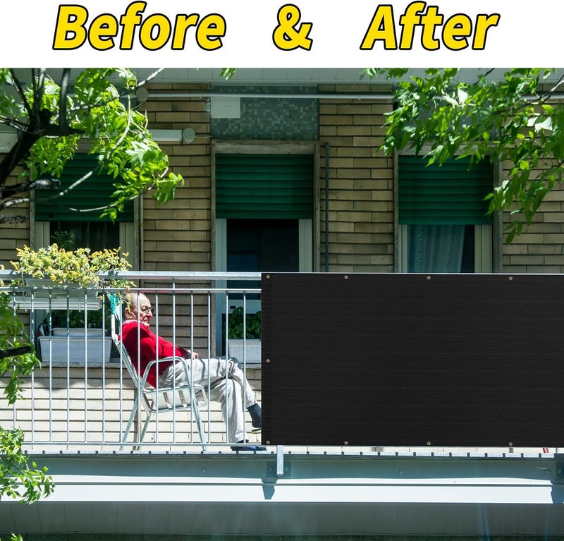 JUNKOGO 3x16Ft Balcony Privacy Screen, Apartment Railing Cover for Sunshade Wind & UV Protection, Outdoor Privacy Fence Screen for Patio, Terrace, Porch & Poolside Protection (Black) - Image 4